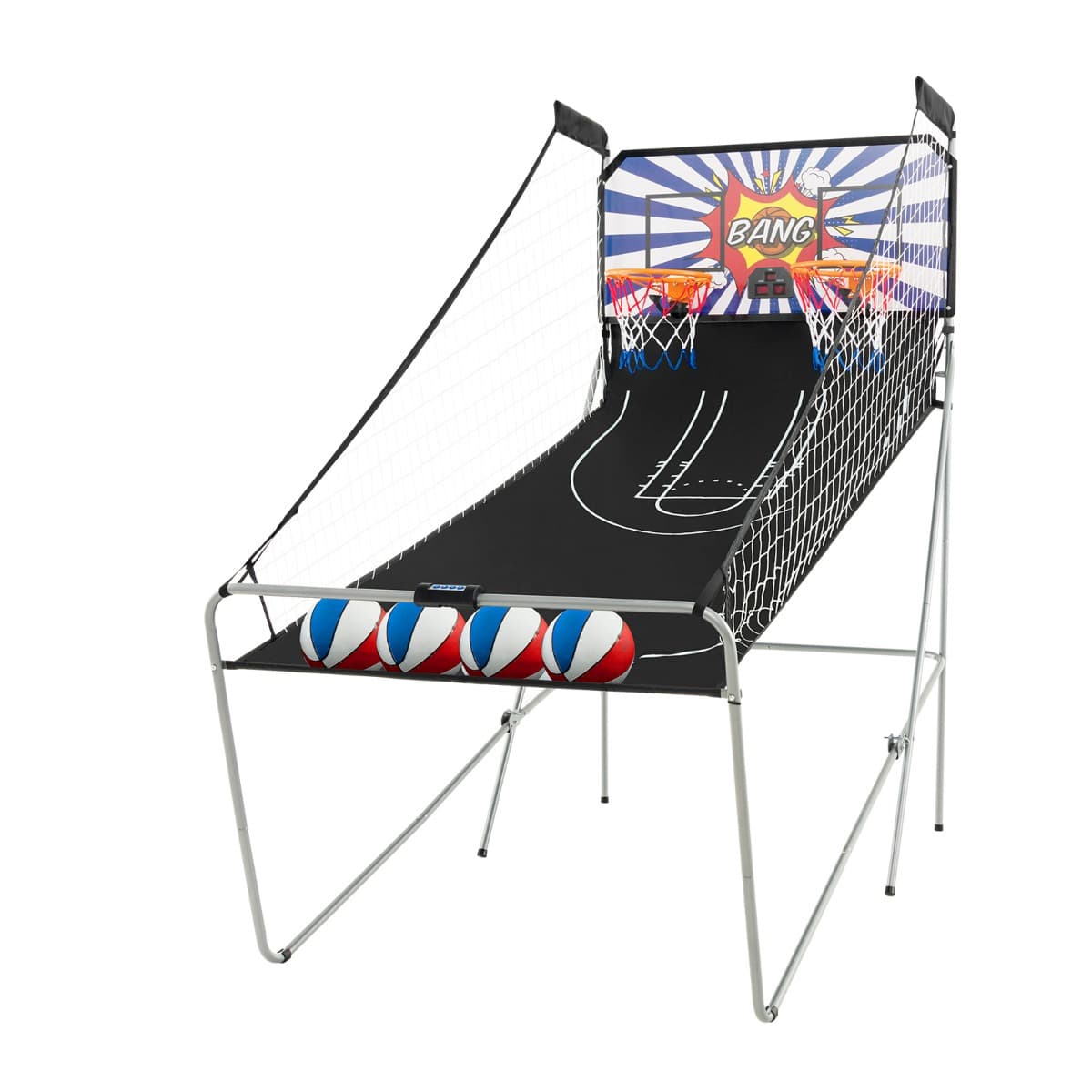 CostwayJeu de Basketball Arcade Pliable à 2 Panier 4 Balles Pompe de Gonflage Panier de Basketball pour 1 à 4 Joueurs avec Système de Pointage Noir