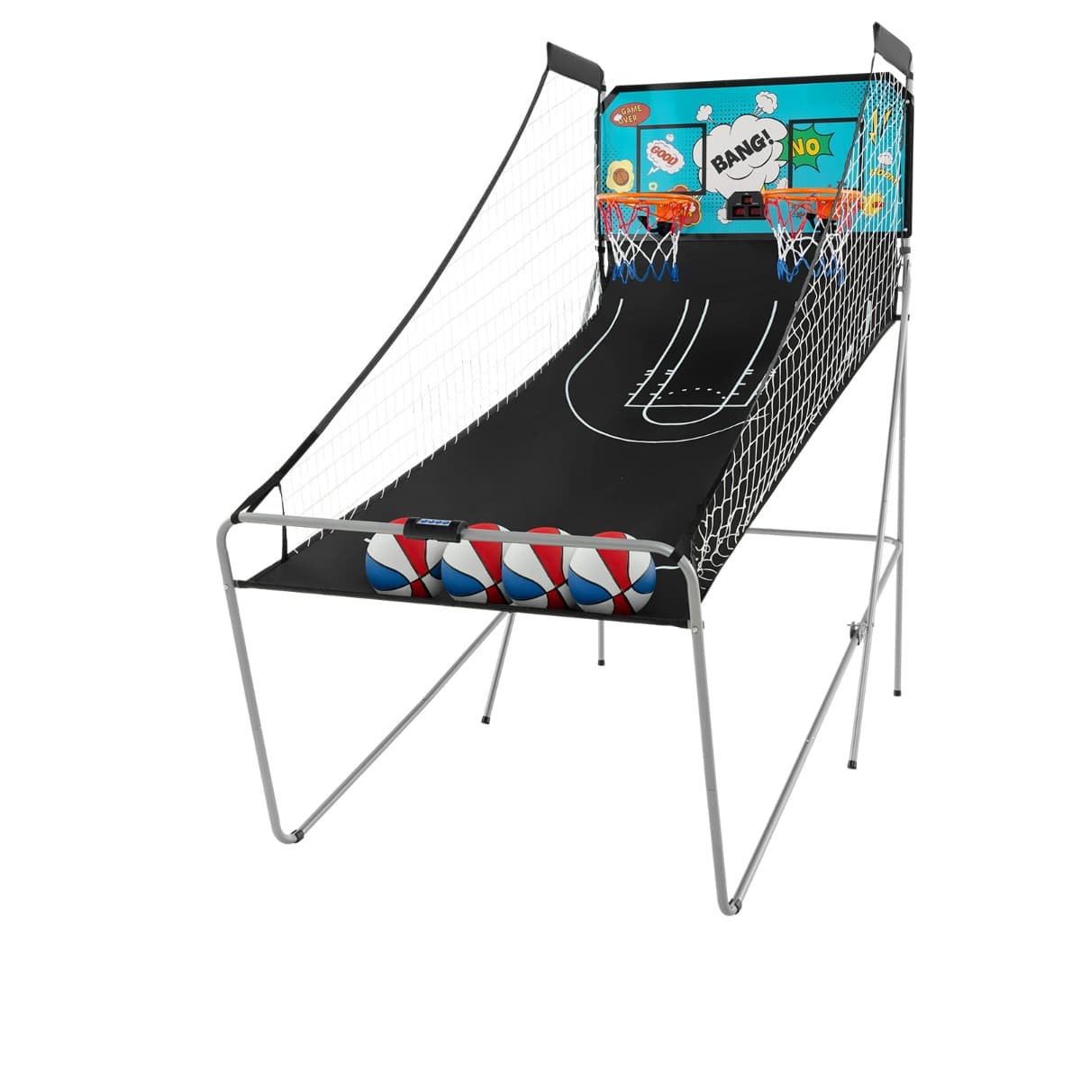 CostwayJeu de Basketball Arcade Pliable à 2 Panier 4 Balles Pompe de Gonflage Panier de Basketball pour 1 à 4 Joueurs avec Système de Pointage Vert