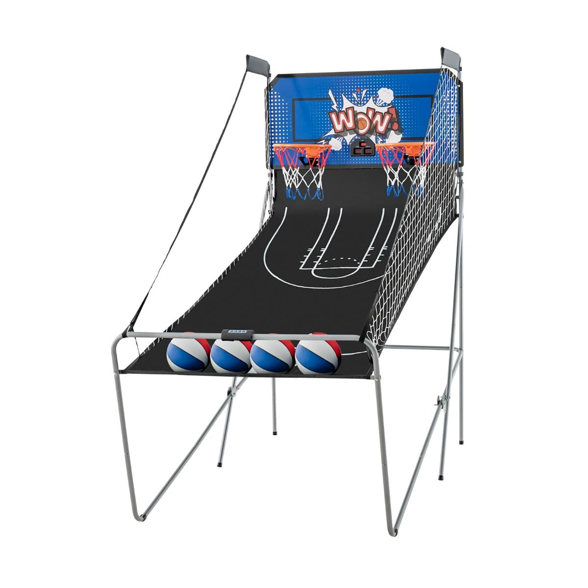 CostwayJeu de Basketball Arcade Pliable à 2 Panier 4 Balles Pompe de Gonflage Panier de Basketball pour 1 à 4 Joueurs avec Système de Pointage Bleu