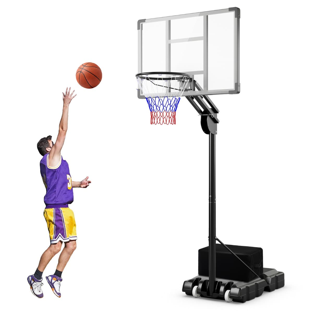 CostwayPanier de Basket-Ball sur Pied avec Hauteur Réglable à 10 Niveaux 149-305 CM Basketball avec Base Remplissable Sac de Poids Panneau Arrière